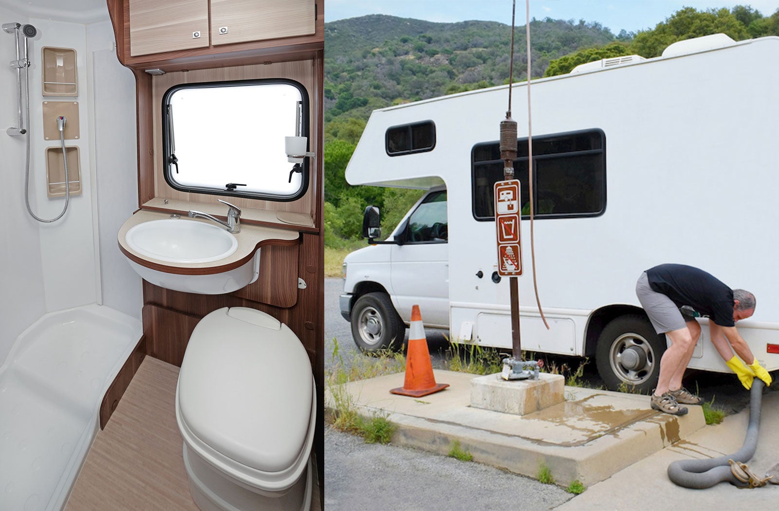 Portable RV/camper toilet and holding tank setup in Allegan, Michigan