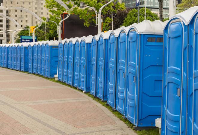 Seasonal porta potty units set up at a Allegan, Michigan venue